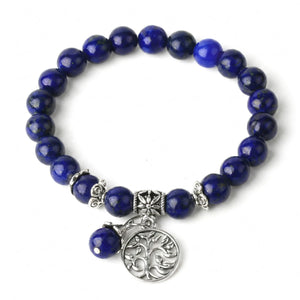 Bransoletka z naturalnego lapis lazuli Althea z granatowych koralików i srebrną zawieszką drzewo życia