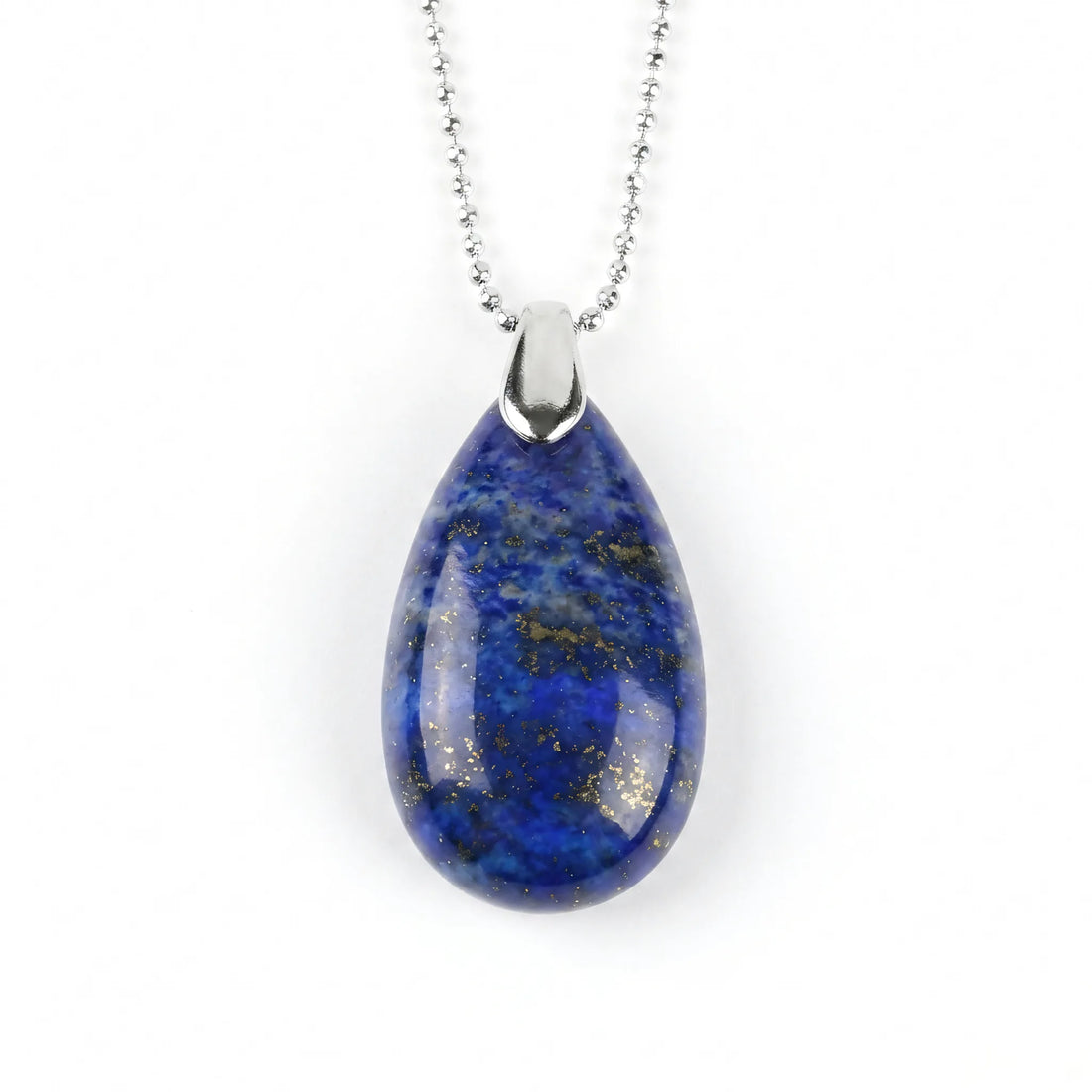 Naszyjnik Vega z naturalnym kamieniem lapis lazuli w kształcie łezki na srebrnym łańcuszku kulkowym