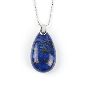 Naszyjnik Vega z naturalnym kamieniem lapis lazuli w kształcie łezki na srebrnym łańcuszku kulkowym